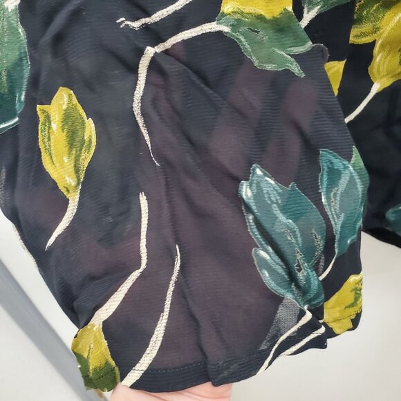 Mondi Women's Vintage Navy Floral Leaf Art Print Sheer LS Button Up Blouse EU 34 - Picture 3 of 6